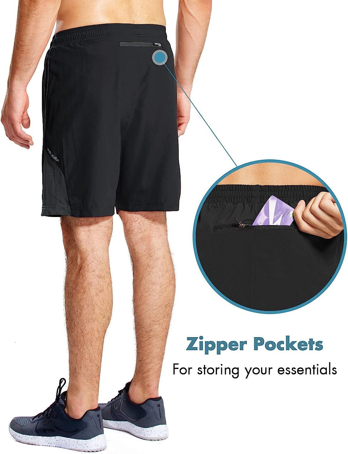 BALEAF Men's 7 Running Shorts with Mesh Liner Zipper Pocket for Athletic  Workout Gym Large Black