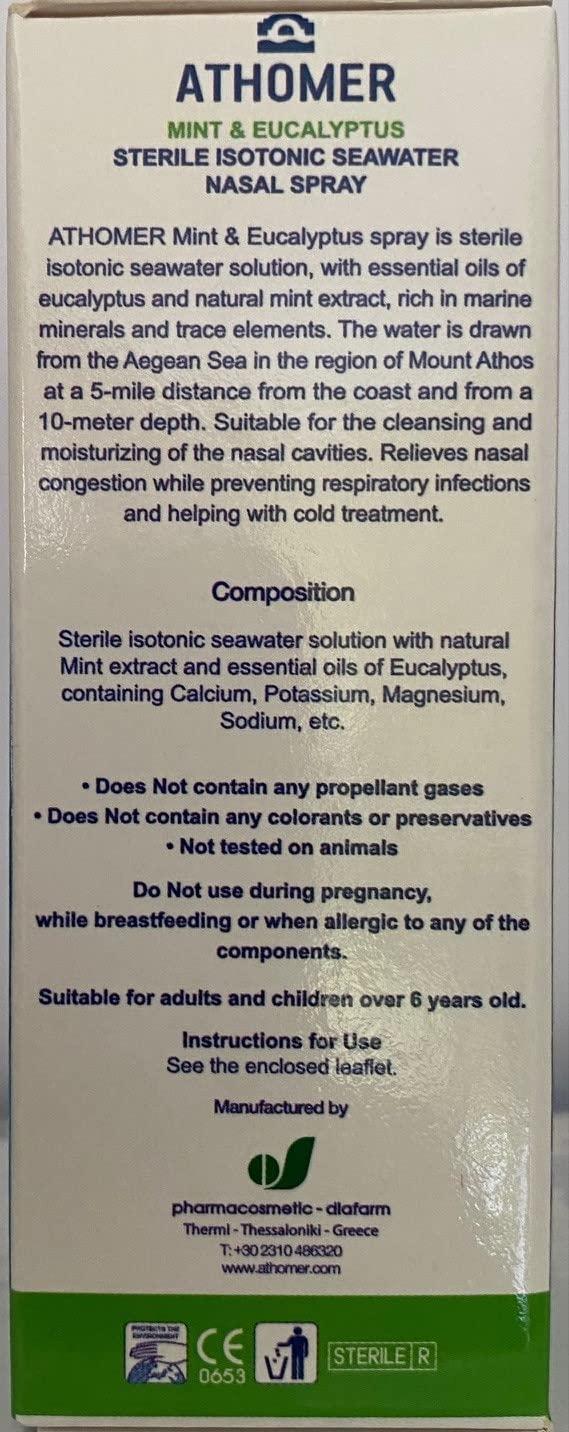 All Natural Seawater Nasal Spray with Mint and Eucalyptus for Colds