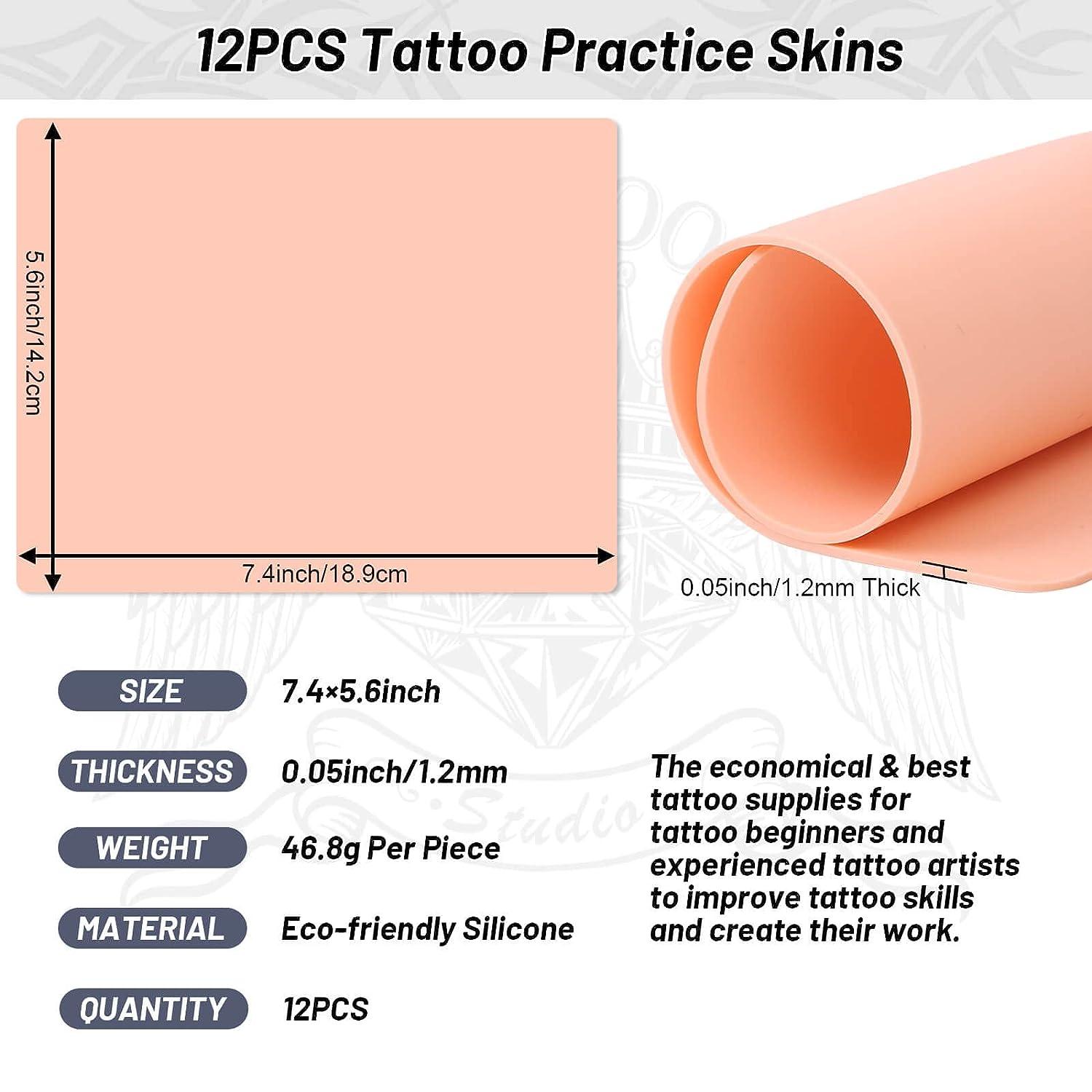 12PCS Tattoo Practice Skins, Modacraft Double Sides Tattoo Fake Skin 1.2mm  Thick Soft Tattoo Skin 7.45.6in Practice Skin for Tattooing, Silicone Fake  Skin for Tattoo Supplies Tattoo Kit for Beginners