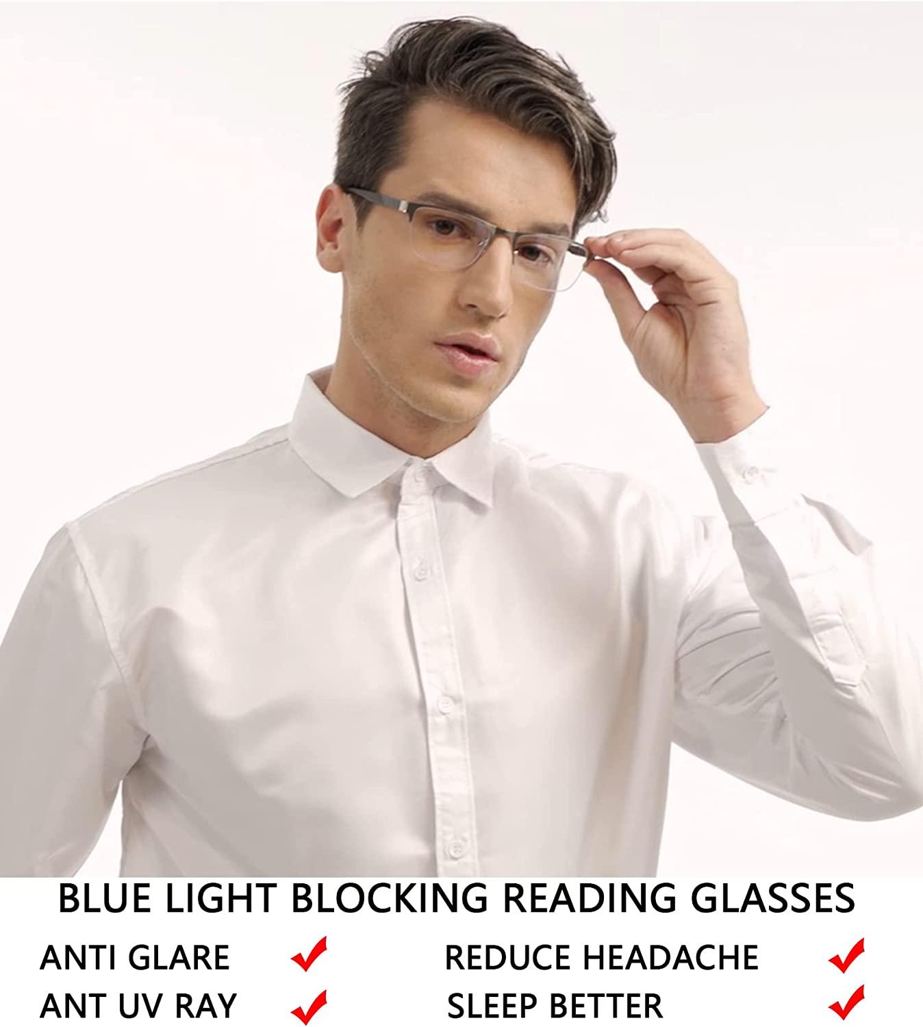 3-Pack Blue light Blocking Reading Glasses for Men, Fashion Metal Half  Frame Readers With Flexible Spring Hinge,Anti Glare/Eye Strain/UV Computer  Eyeglasses, Magnification Strength 2.25 3 Pack Mix Colors 2.25x