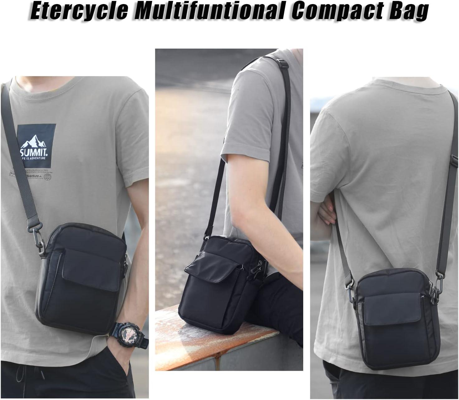 Etercycle Small Crossbody Bag For Men, Mini Side Shoulder Bag Lightweight Cross  Body Bag for Women Men, Water Resistant Satchel Bag Nylon Travel Purse with  Headphone Plug and Outer Pocket (Black)