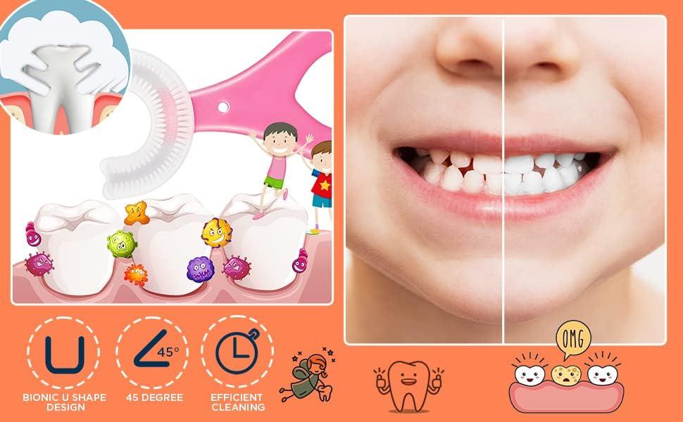 Kids U-Shaped Toothbrush with Tongue Scraper Gentle Teeth and