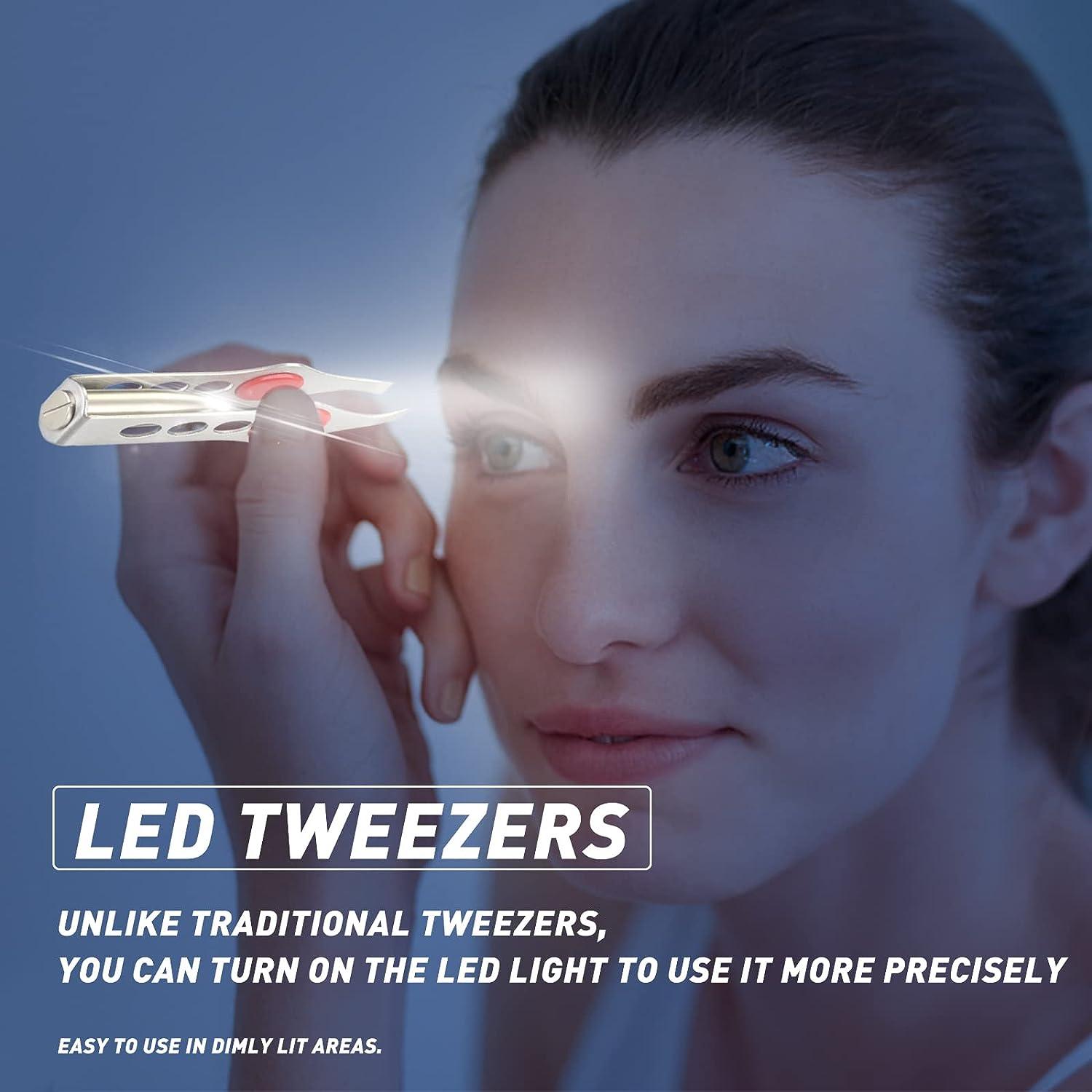 6 Pcs Light Tweezers Stainless Steel Tweezers with LED Light, Makeup  Eyelash Eyebrow Hair Removal Tweezers Illuminating Lighted Tweezers for  Precision
