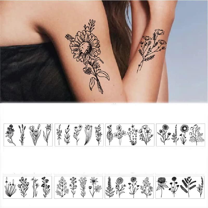 TATUWST Realistic Temporary Tattoos - 60 Sheets Tiny Small  Removable Tattoos, 30 Pcs Inspirational Quotes Words Tattoos, 30 Pcs Wild  Flower Ink Line Botanical Floral Leaf Tattoo Stickers for Women 