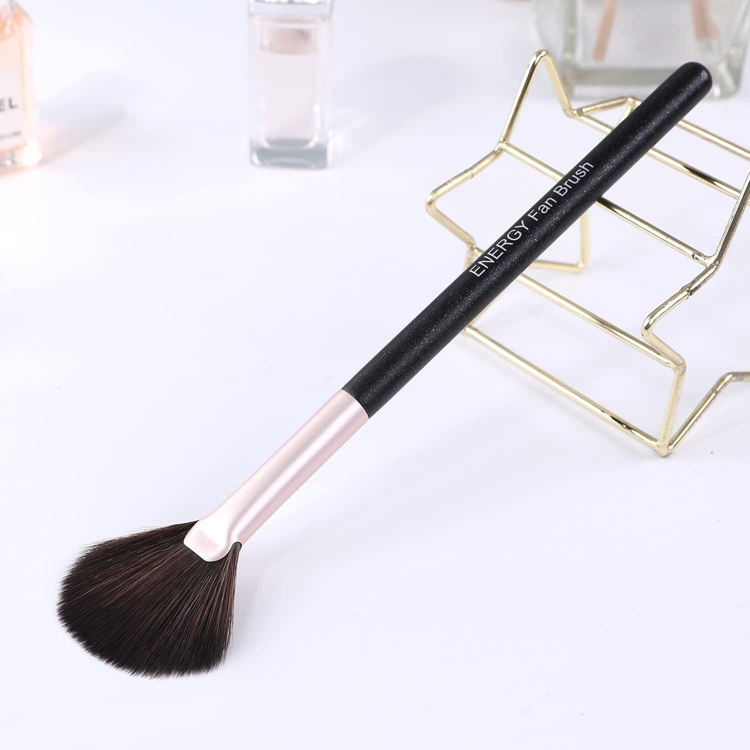 Fan Brushes Makeup for Facials ENERGY Small Makeup Brush for Blush  Highlighter Setting Powder Minerals Blending Buffing,Professional Vegan  Synthetic Nails Makeup Applicator