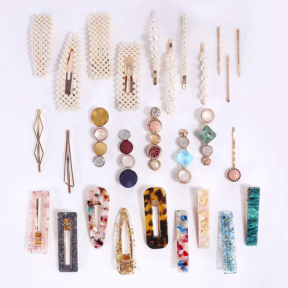 28 PCS Hingwah Pearls and Acrylic Resin Hair Clips, Handmade Hair  Barrettes, Marble Alligator bobby pins, Glitter Crystal Geometric Hairpin,  Elegant Gold Hair Accessories, Gifts for Women Girls