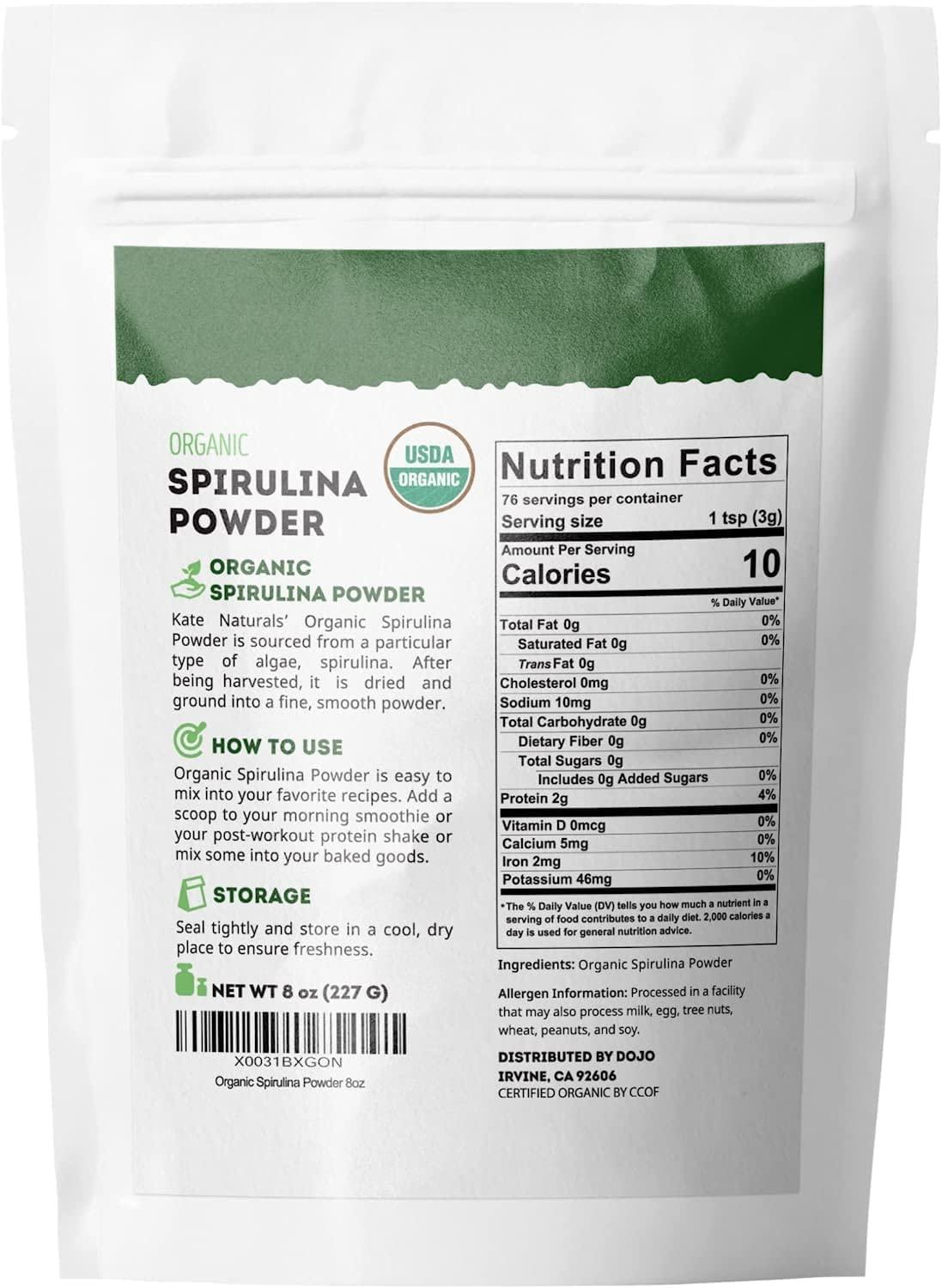 Kate Naturals Organic Spirulina Powder 8 oz Immune Support