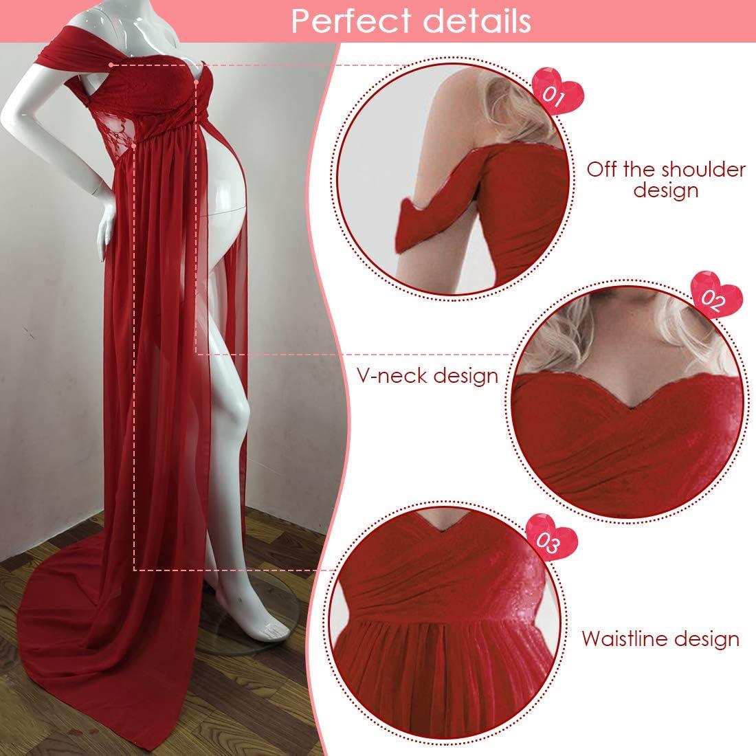 FEOYA Maxi Maternity Dress - Red Chiffon Lace Strapless Gown for Pregnant  Women Photography | Buy Now with Express International Delivery |  GoSupps.com