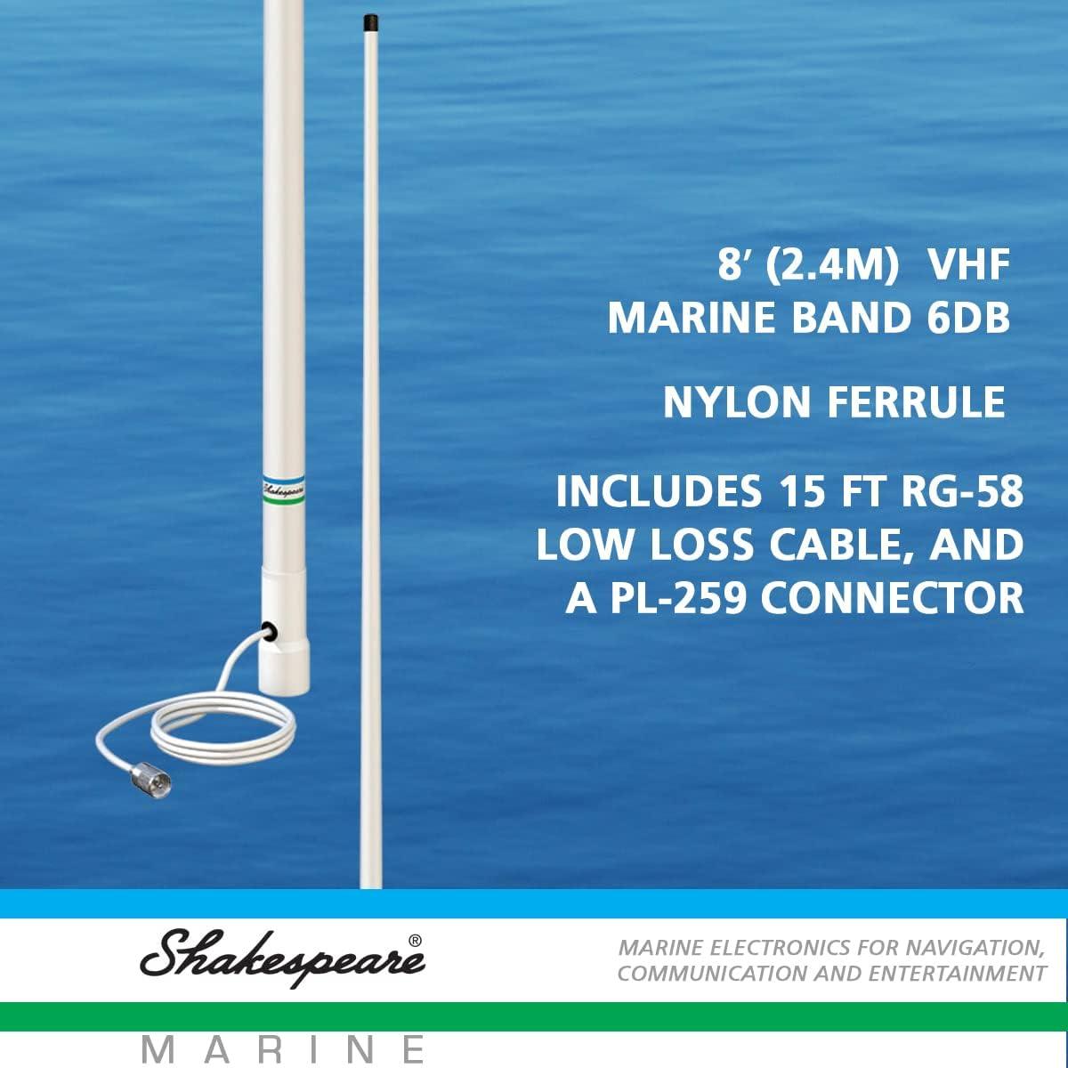 Shakespeare 5206N White 8' Marine Antenna Reliable Performance for