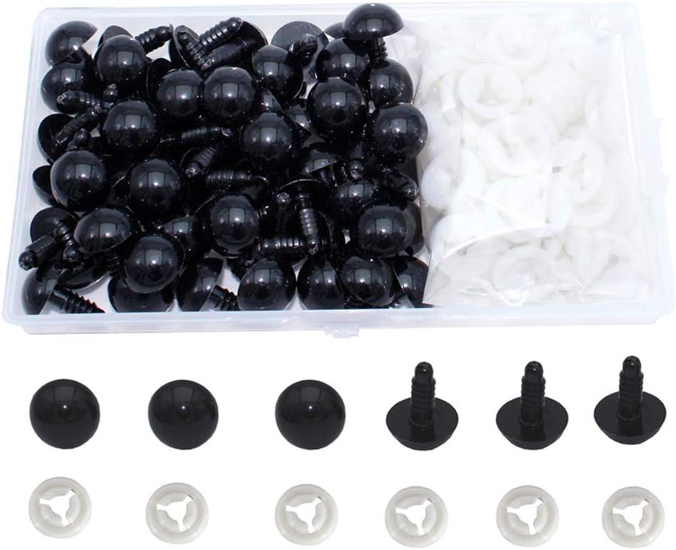 ARTCXC 50Pcs 15mm Black Solid Plastic Safety Eyes Craft Eyes with Washers  for Doll Puppet Plush Animal DIY Making