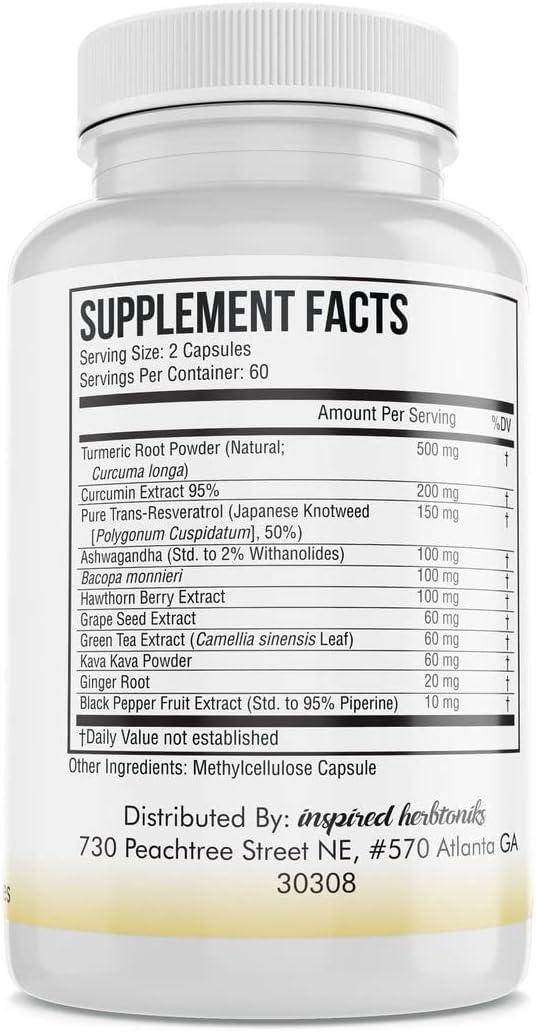 Herbtoniks Turmeric Curcumin Resveratrol Supplement 120 Vegan