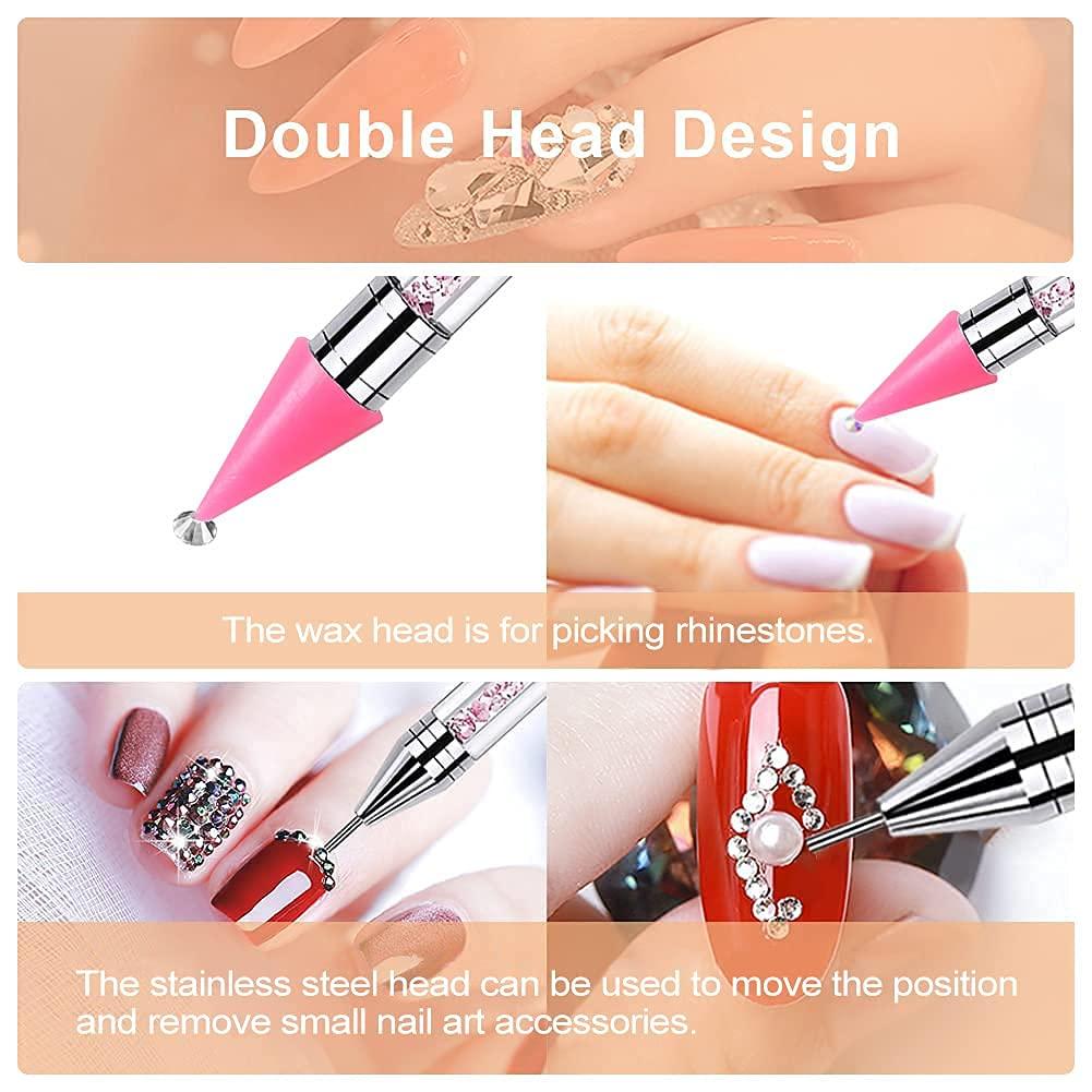 2PCS Wax Nail Rhinestone Picker Dotting Pen,Dual-ended Wax Pencil For  Rhinestones Wax Tip Gradient Handle With Crystal Beads Manicure Nail Art  DIY