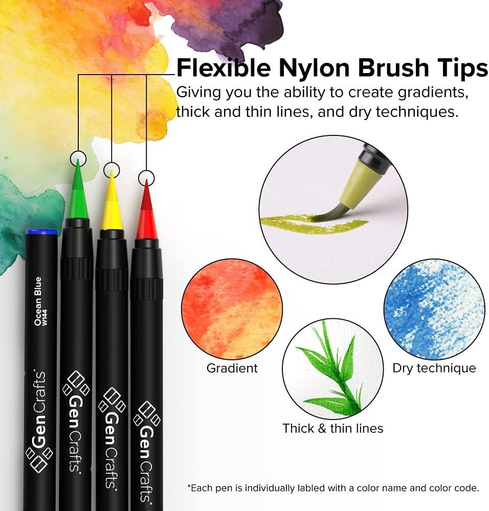 Watercolor Brush Pens Vibrant Markers Pre-Filled Color Precision Soft  NylonBrush