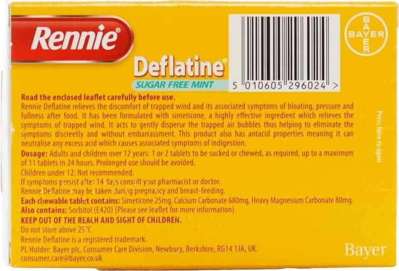 Rennie Deflatine SugarFree Mint Tablets 18ct for Trapped Wind
