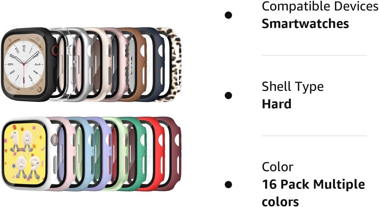 16 Pack COMMUTER for Apple Watch SE (2nd Gen)/SE/6/5/4 Screen Protector  (2022 New) Hard PC Ultra-Thin Protective Face Cover Built-in Tempered Glass  Film for iWatch SE 2/SE/6/5/4 40mm 16 Pack Multiple colors