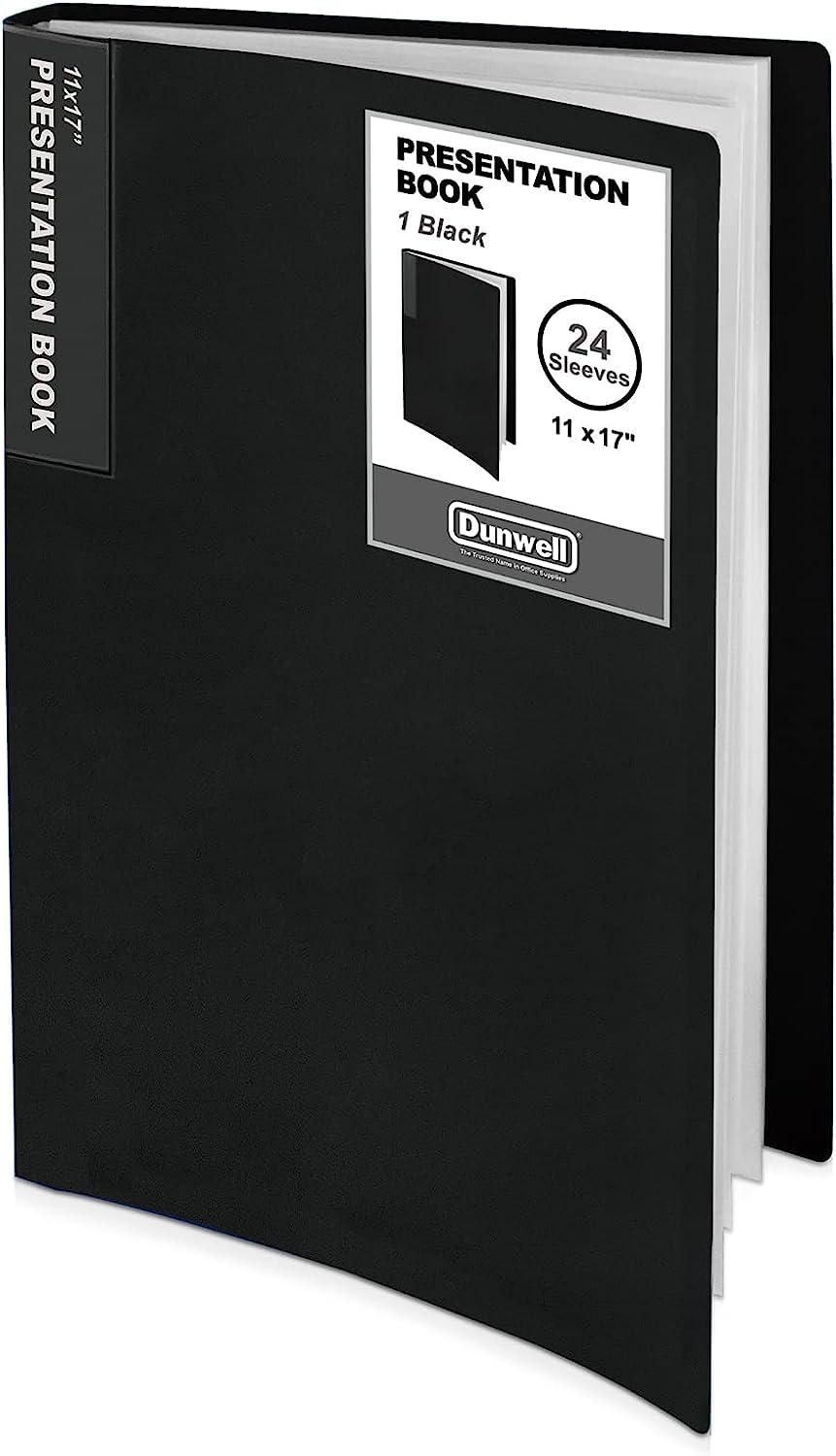 Dunwell 11x17 Binder with Sleeves - (Black), Art Portfolio Folder 11 x 17,  Large Folder with Clear Sheet Protectors, 24-Pocket Displays 48 Pages 17x11  Posters, Kids Artwork Organizer, Archival Quality Vertical Black