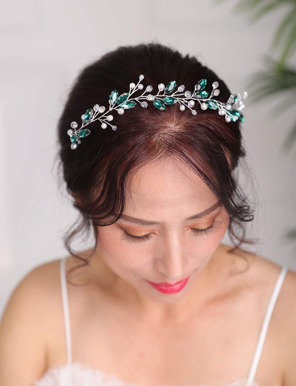 Denifery Emerald Wedding Hair Piece Green Hair Vine Bridal Gold Jewelry  Headpiece Wedding Hair Accessories Emerald Green