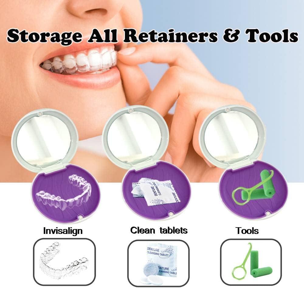 Alliph Slim Retainer Case With Mirror Brush - Cute Magnetic Close Denture Holder In Dark Purple | Buy Now With Express International Delivery