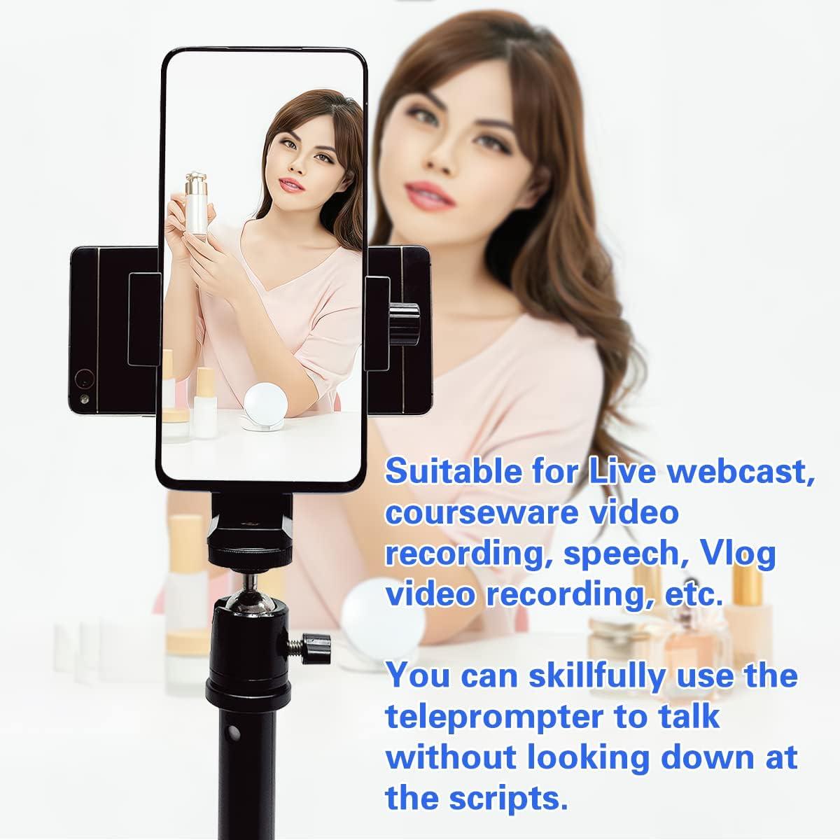 Teleprompter iPhone & Android, Double Phone Holder for Video Recording
