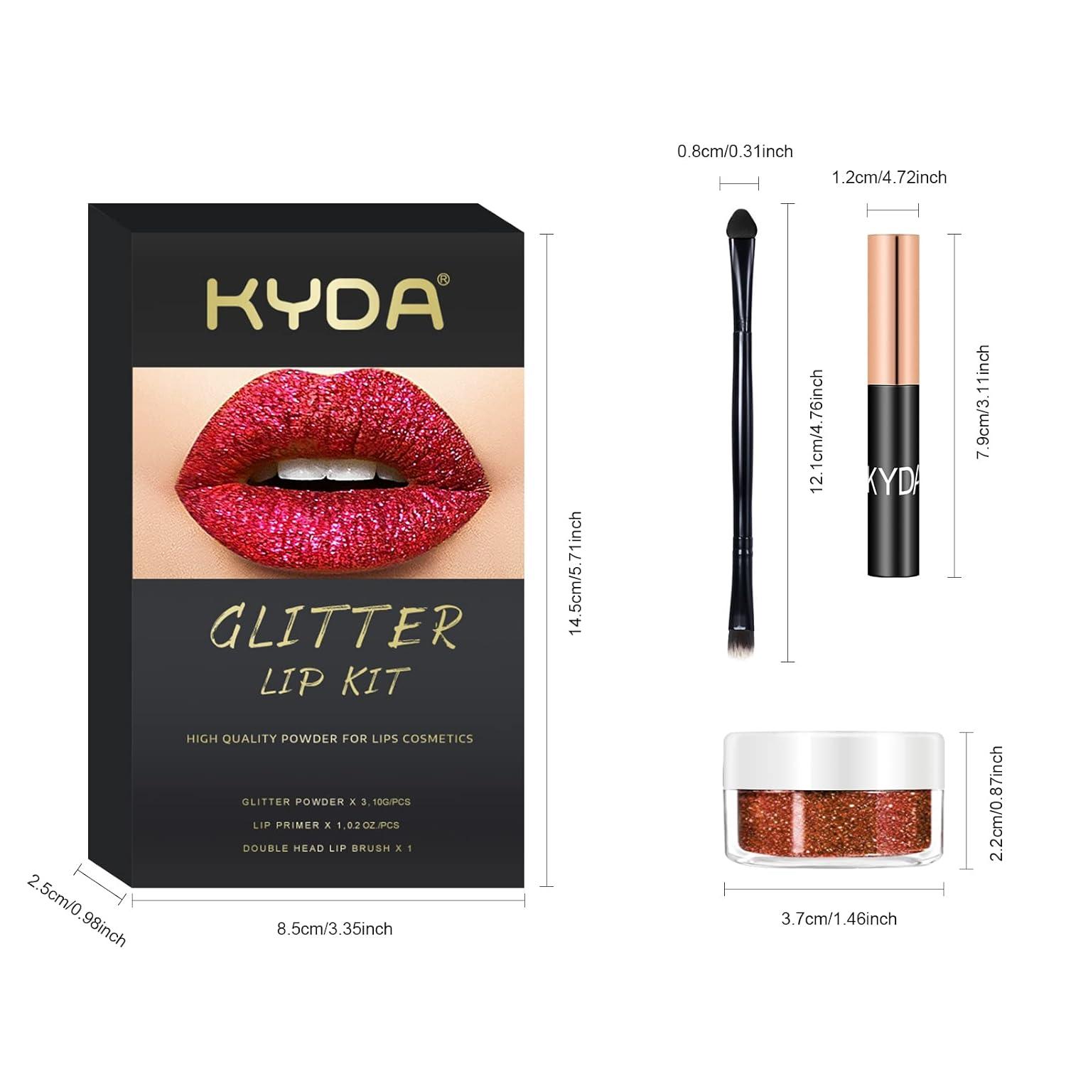 KYDA 3 Colors Glitter Lip Kit Diamond Metllic High Pigmented Powder for  Lips Cosmetics Glitter Lips Makeup with Lip Primer and Brush Long Wear by  Ownest Beauty-Set C