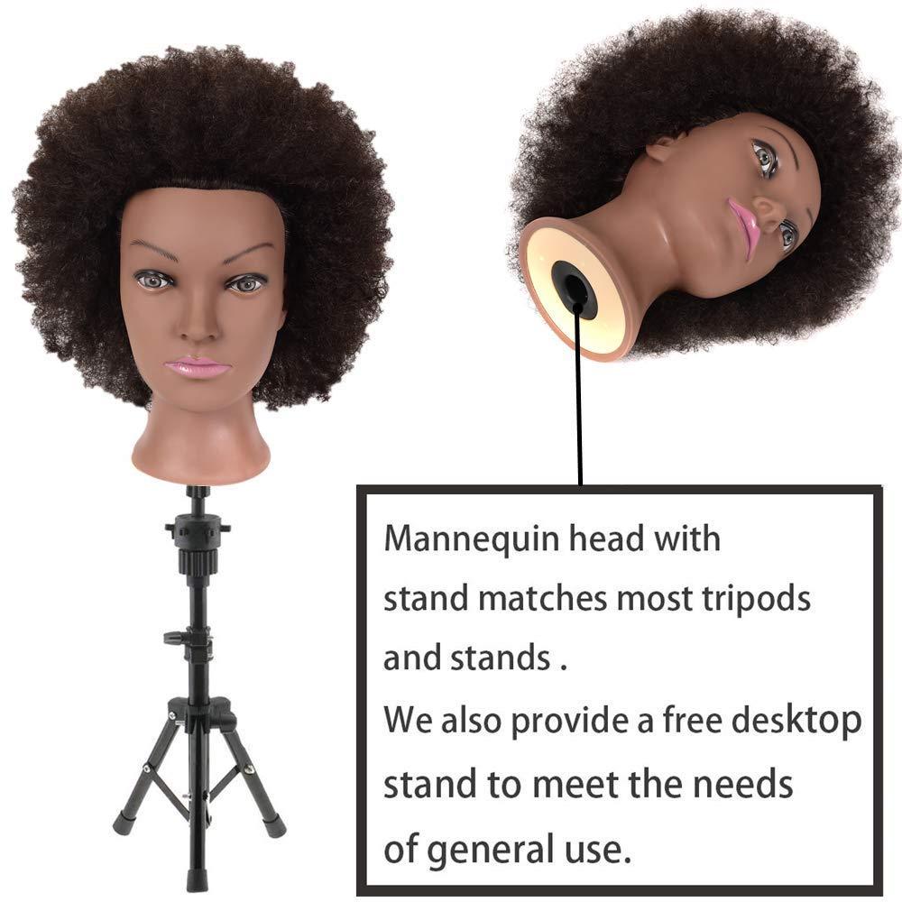 Afro Hair Manikin Head 100% Human Hair African American Manikin Head Curly Hair  Mannequin Head Cosmetology Doll Head Hairdresser Training Head for Practice  Styling Dye Cutting with Free Clamp Stand Natural Color-B