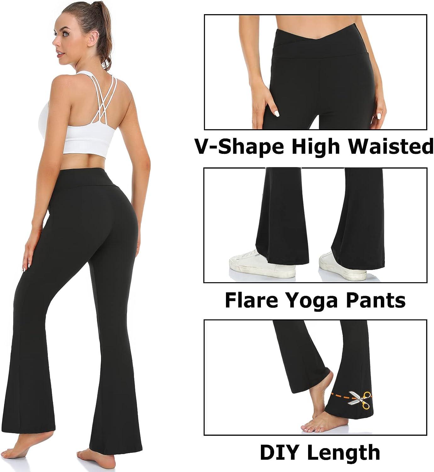 Long Flare Yoga Pants for Women Tall Flared Leggings V Crossover High  Waisted Flare Workout Pants Tummy Control Bell Bottoms : :  Clothing