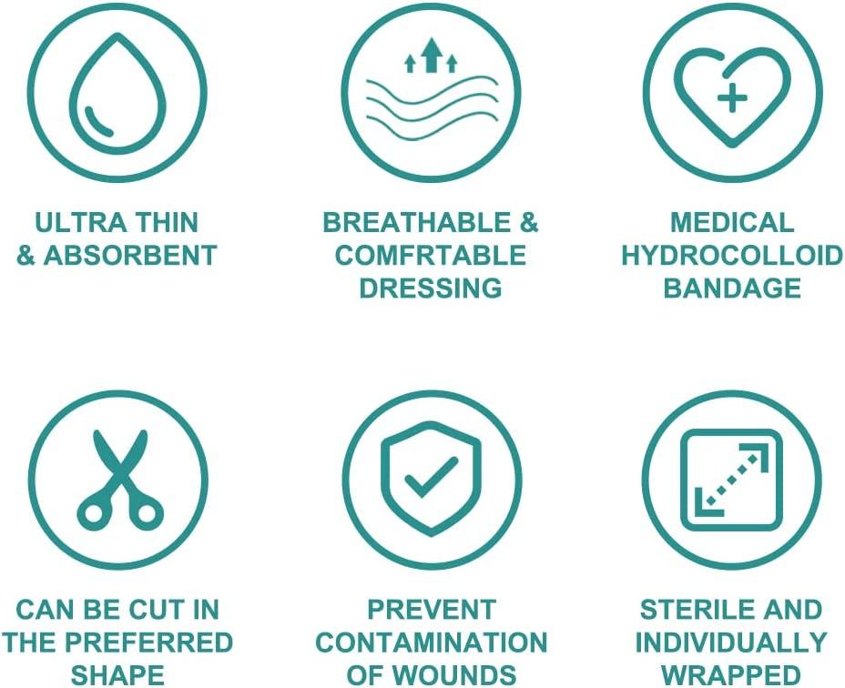 Hydrocolloid Adhesive Bandage 4'' x 4'' Box of 10 Dressings