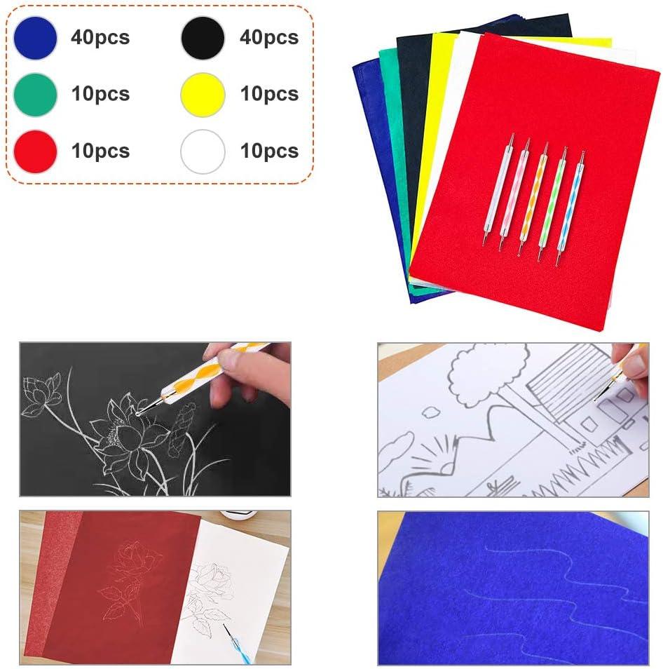 Huwujiu 100 Sheets White Carbon Transfer Paper Tracing Paper Carbon Graphite Copy Paper with 5pcs Embossing Stylus Dotting Tools for