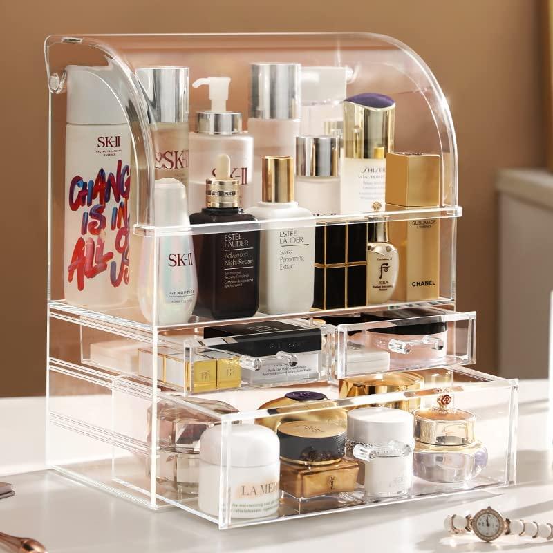 Drikke sig fuld Tilsvarende Afskedige Large Acrylic Makeup Storage Drawers Cabinet Cosmetic Organizer Skincare  Display Case Beauty Vanity Accessories Countertop Organizer Dustproof (14"H  x11.8"W x 6.9"D) 11.8in*14in* 7in