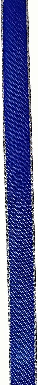 Royal Blue Satin Ribbon with Silver Border 1/4 x 50yd