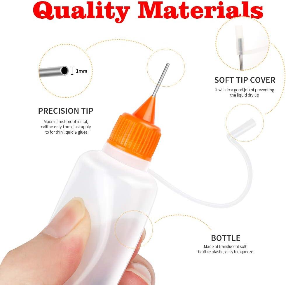 12pcs Precision Tip Applicator Bottles YGDZ 30ml Needle Tip Squeeze Glue Bottles for Paint Quilling Craft 6 Colors Precision Bottles with 5 Mini Fu