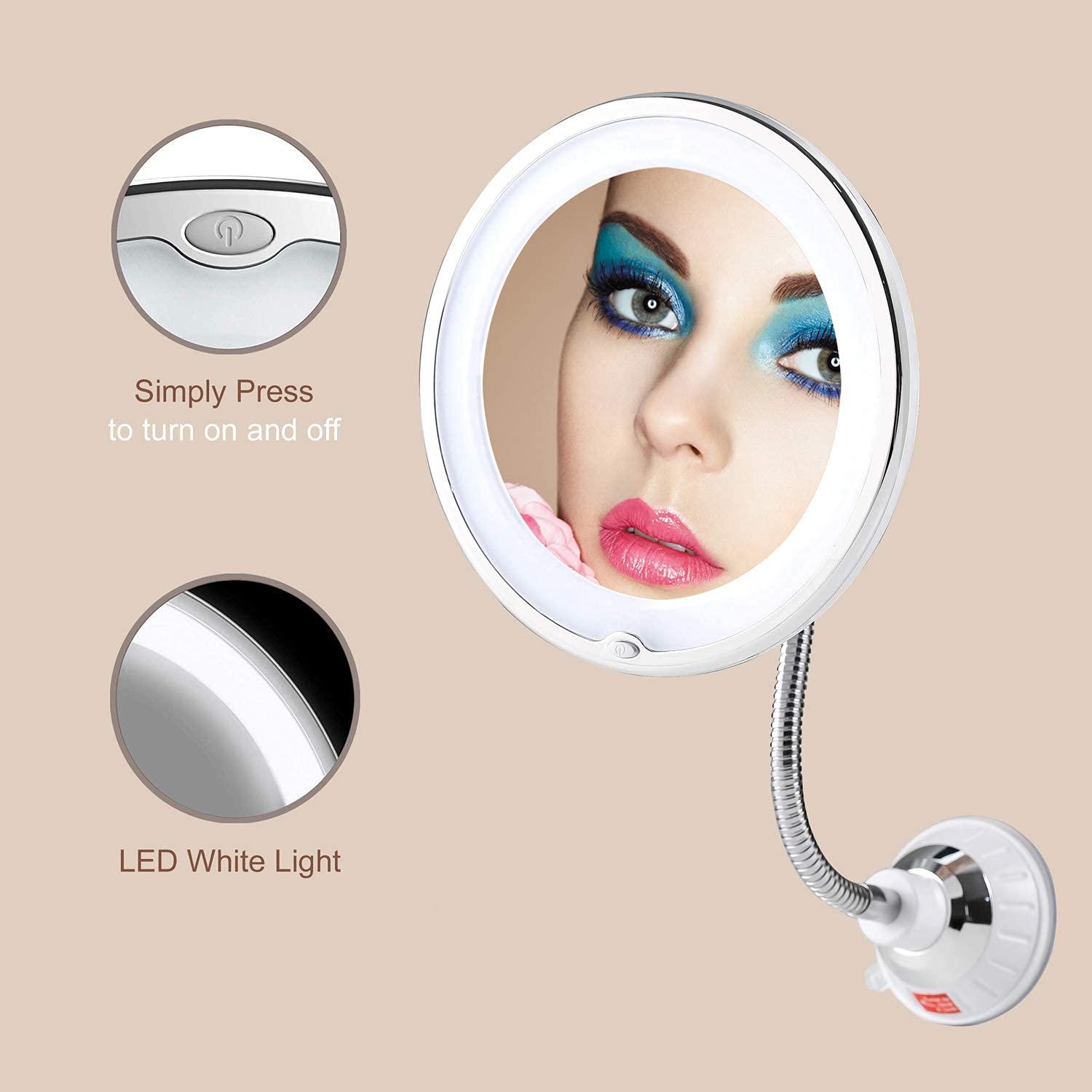 My Flexible Mirror Deluxe 10x Magnification 8” Make Up Round Vanity Mirror for Home, Bathroom Use with Super Strong Suction Cups As Seen on TV