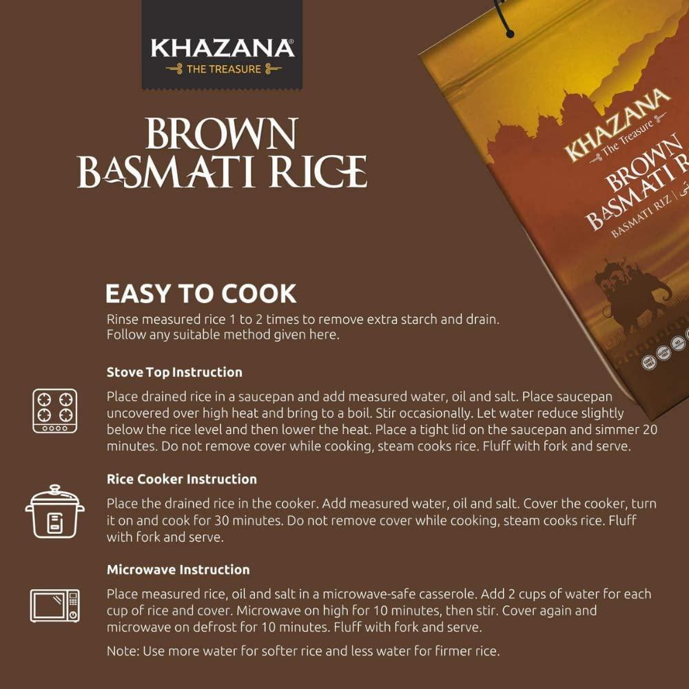 Khazana Premium Brown Basmati Rice 10lb Bag NONGMO, GlutenFree