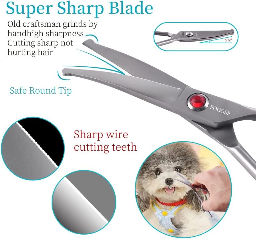 FOGOSP 4.5 Curved Dog Scissors for Small Dog Grooming Round Tip