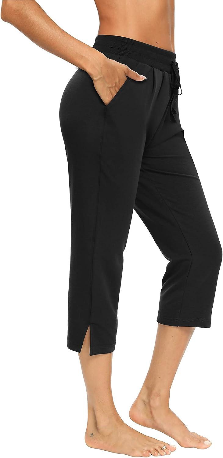 LEXISLOVE Capris for Women Casual Summer Wide Leg Crop Pants Loose Comfy  Drawstring Yoga Jogger Capri Pants with Pockets X-Large Black