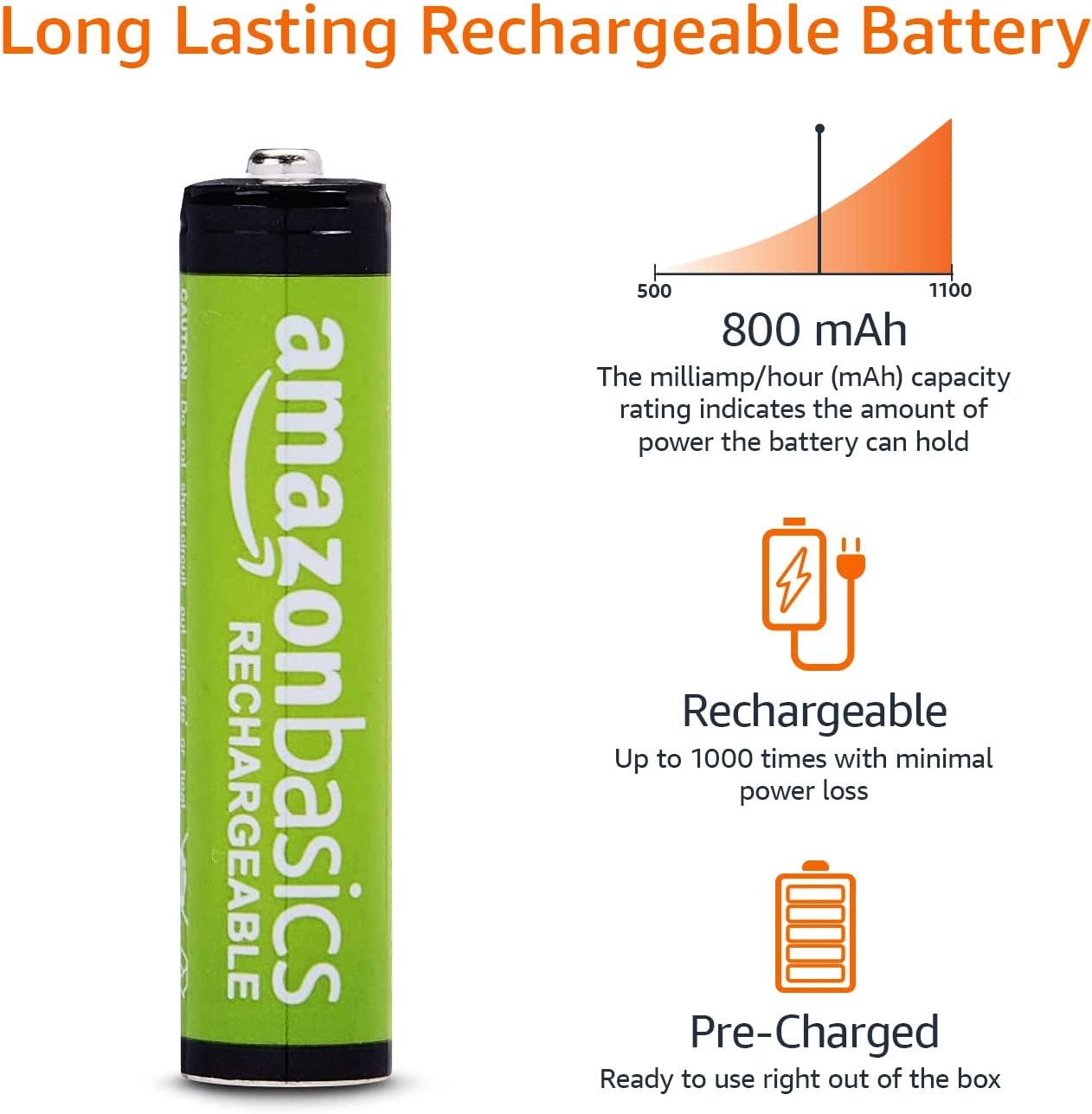   Basics 12-Pack Rechargeable AAA NiMH Performance  Batteries, 800 mAh, Recharge up to 1000x Times, Pre-Charged : Health &  Household