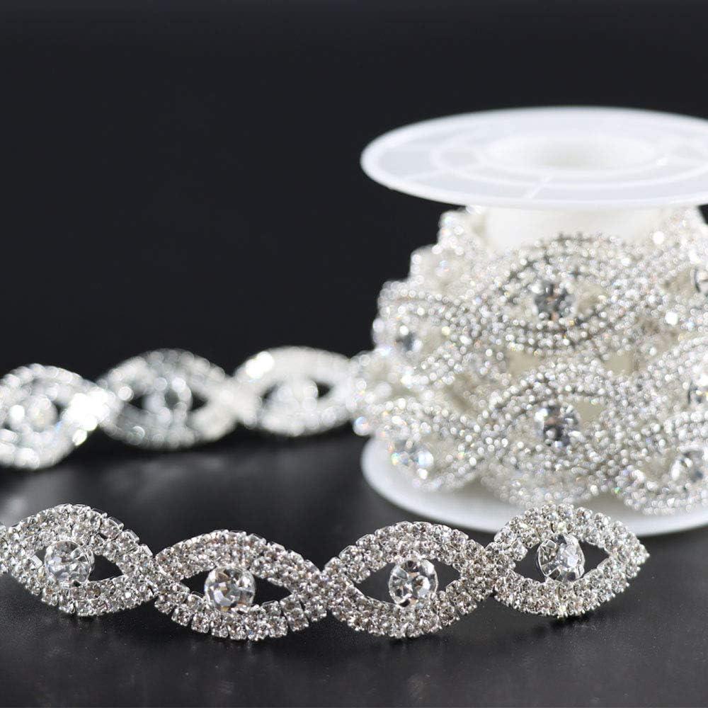 Jerler 1 Yard Crystal 2mm Rhinestone Trim Close Chain Applique for Sewing  Crafts Ideal Wedding Party Clothing DIY Decoration style-elegant eye