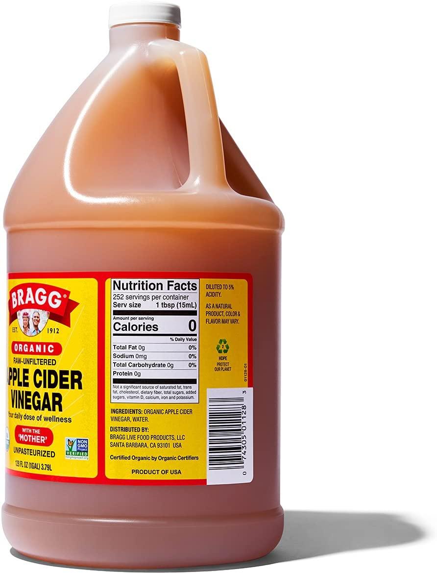 Organic Raw Apple Cider Vinegar Unfiltered Bragg 1 Gal (128oz) Liquid