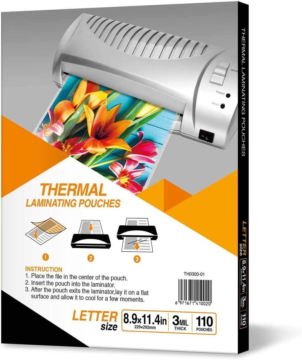 Everest Thermal Laminating Pouches, 8.9 x 11.4 - Inches, 3 Mil Thick, 110 -  Pack, Letter Size Sheets, Clear(TH0300-01) 110 Sheets