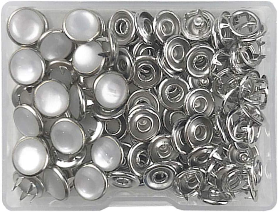 CRAFTMEMORE 20sets 10mm White Fashion Pearl Snaps Fasteners for Western Shirt Clothes Popper Studs (White)
