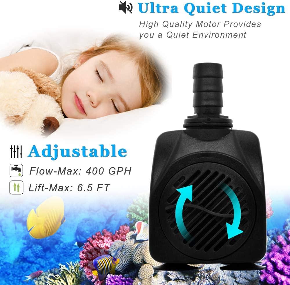 PULACO 400GPH Submersible Water Pump with 5 ft Tubing Durable Fountain Pump for Pond, Aquarium