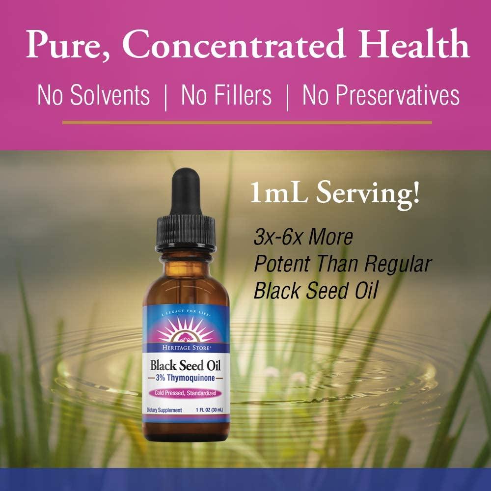 Heritage Store Black Seed Oil 3 Thymoquinone Pure & Cold Pressed