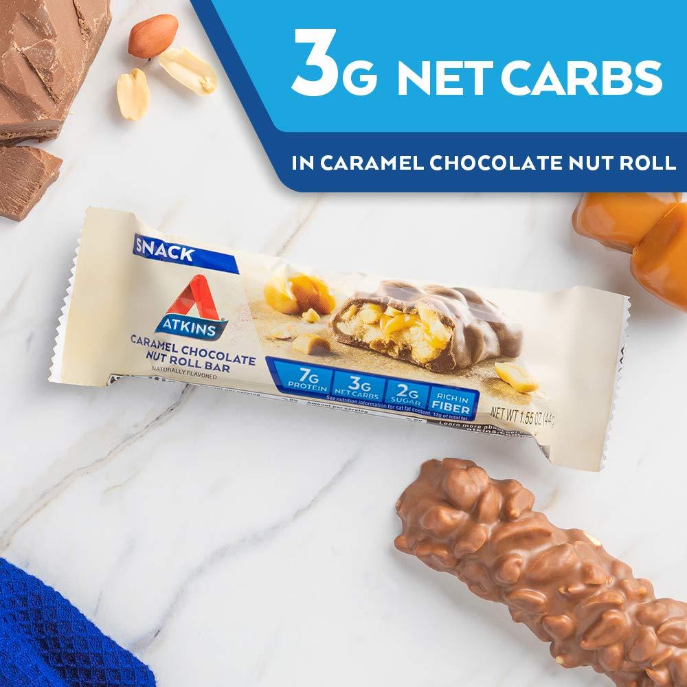 Atkins Snack Bar, Caramel Chocolate Nut Roll, Keto Friendly, 1.55 oz, 8 count Caramel Chocolate