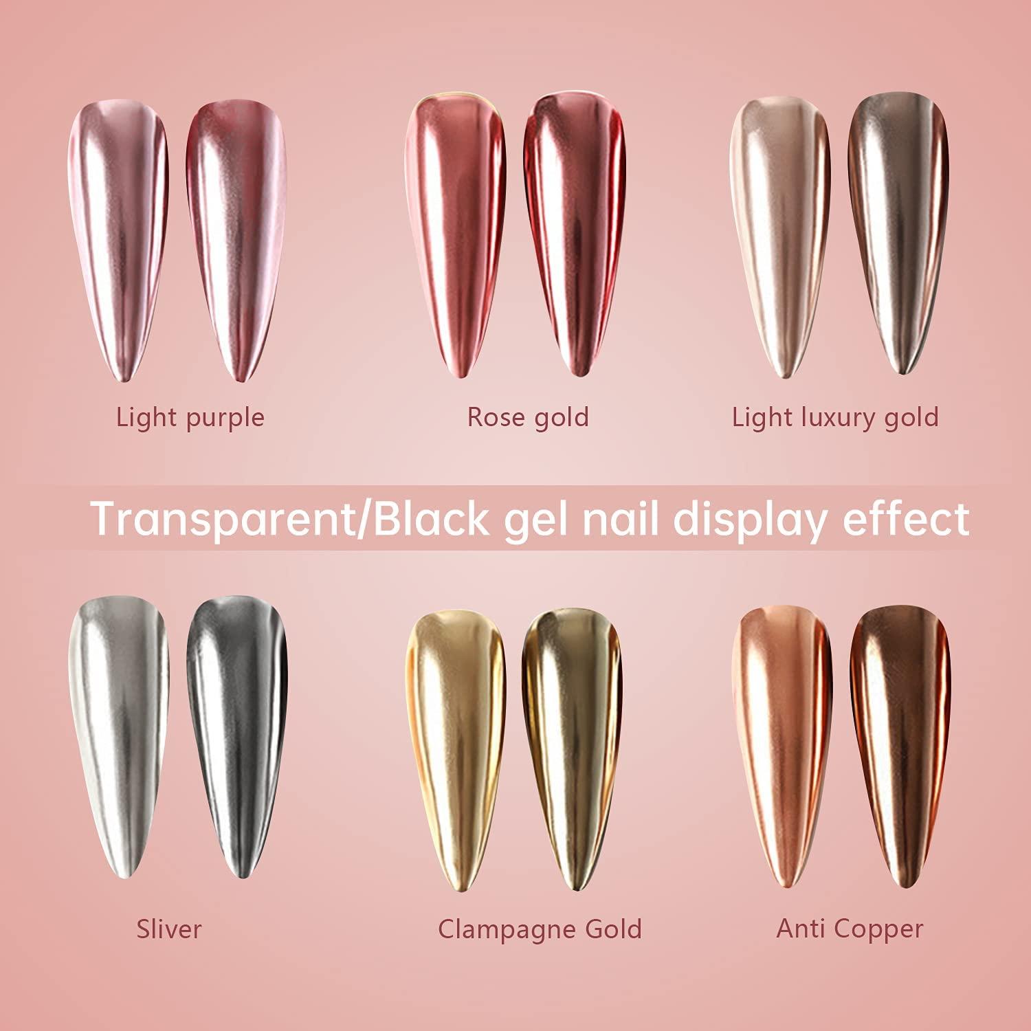 BISHENGYF Chrome Nail Powder 6 Jars Rose Gold Mirror Effect Manicure  Pigment Glitter Dust for Salon Home DIY Nail Art Deco with 6 Eyeshadow  Applicators