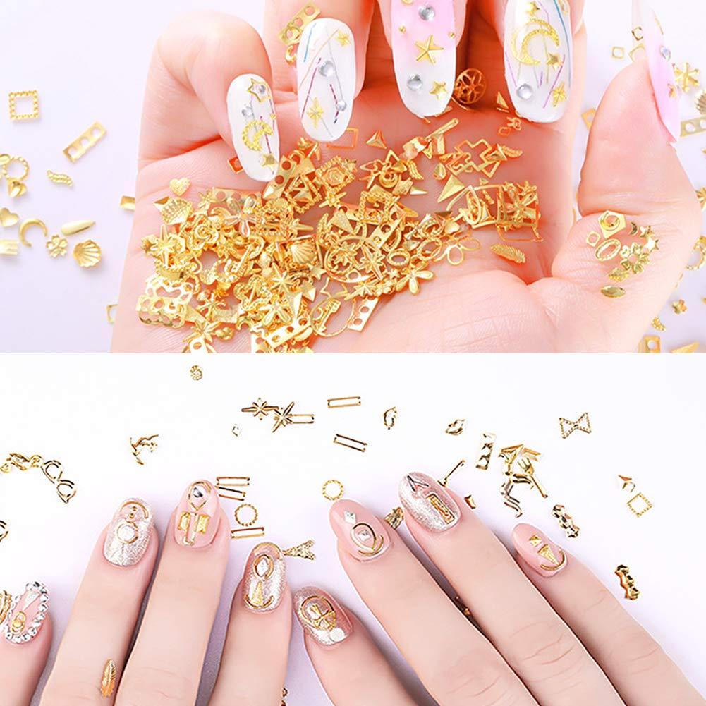 Beuniar Nail Micro Beads Studs 3D Nails Supply Gold Art Decorations Charms  Metal 6 Boxes Star Moon Heart Triangle Square Rivet for Fingernails &  Toenails Decor