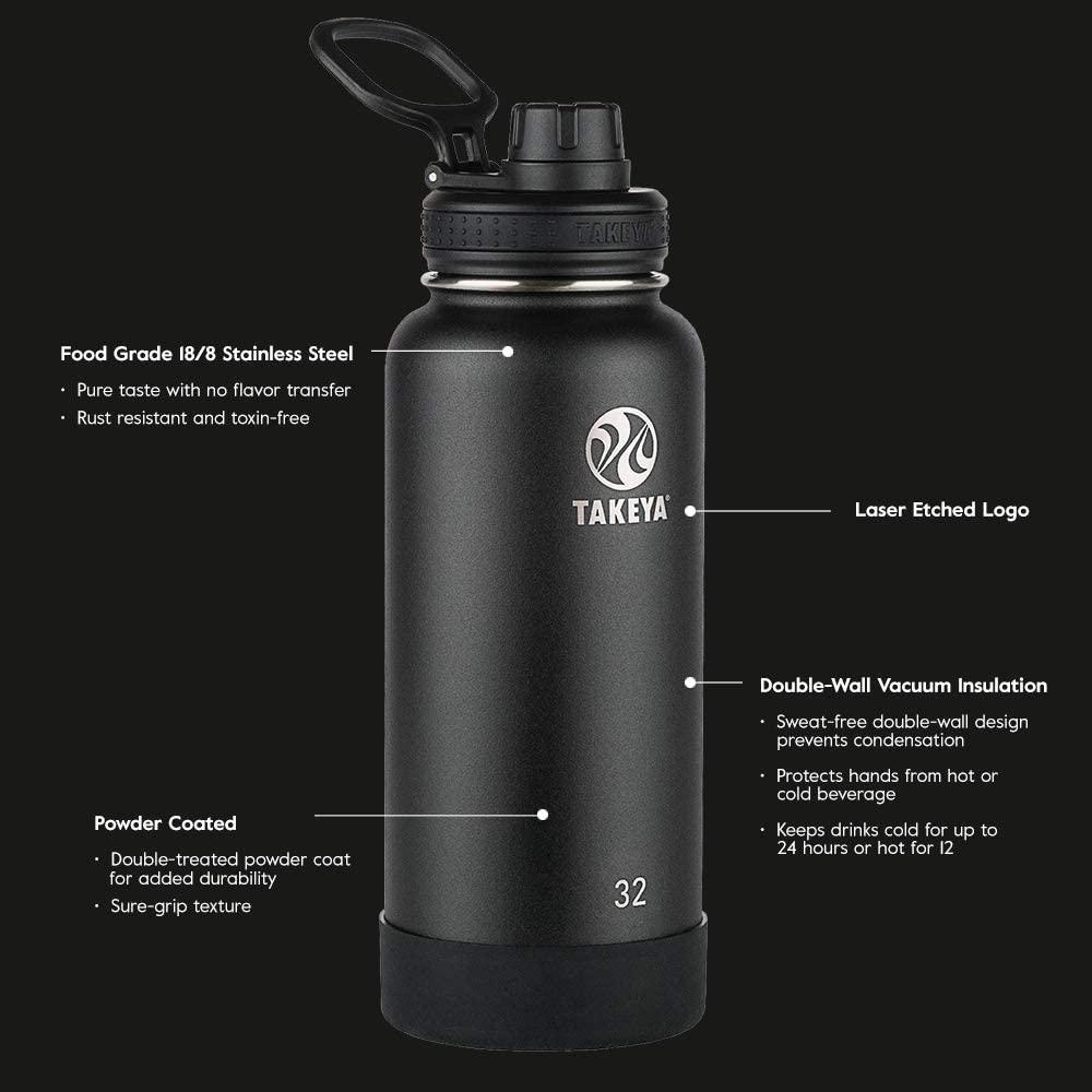 Takeya Actives Insulated Stainless Steel Water Bottle 24 oz Onyx
