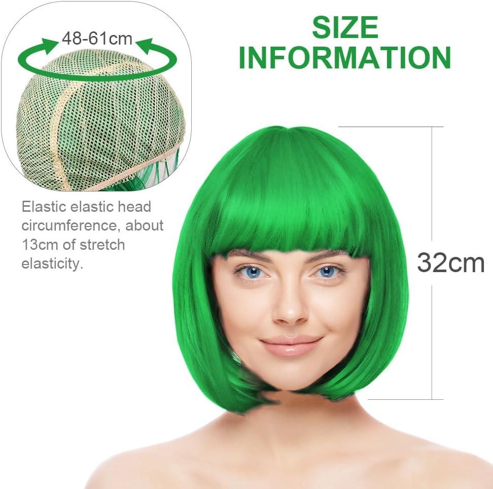 AOMIG Short Bob Wig for Women 3 Pack Short Green Bob Wigs Set with 2 Wig