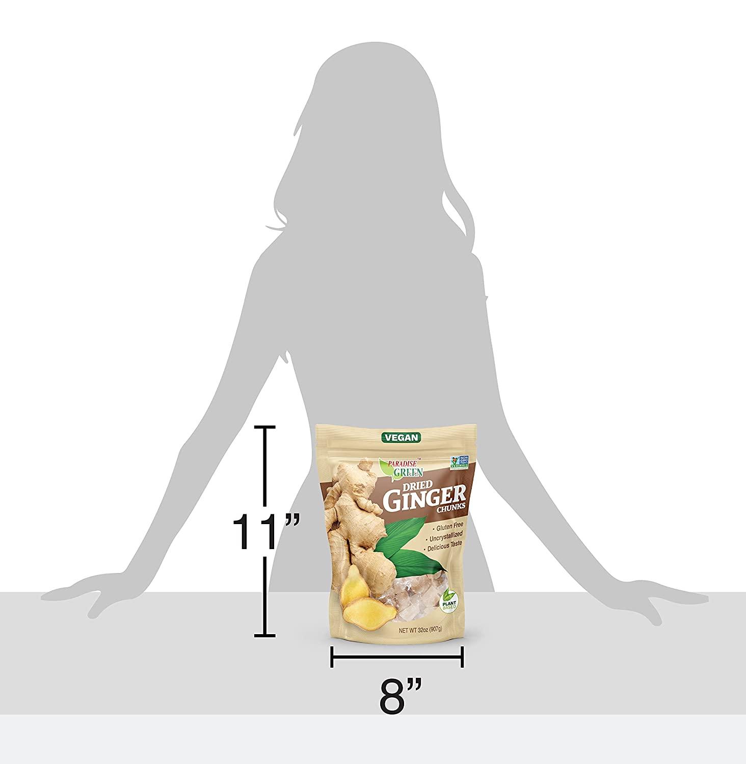 Paradise Green Dried Ginger Chunks, Uncrystallized Vegan Plant