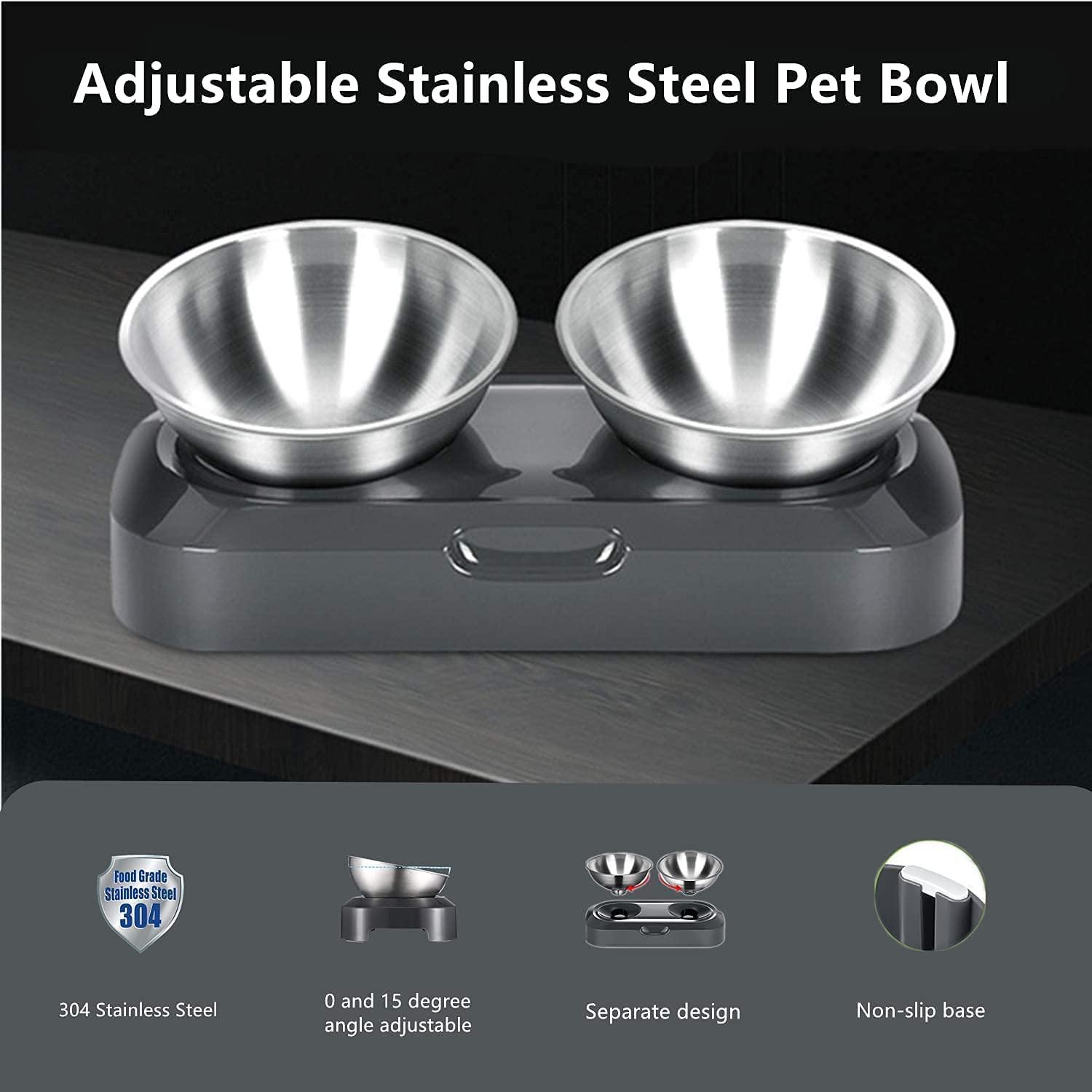 PewinGo Cat Bowl with Stainless Steel, NonSlip Silicone Mat Cat Feeder