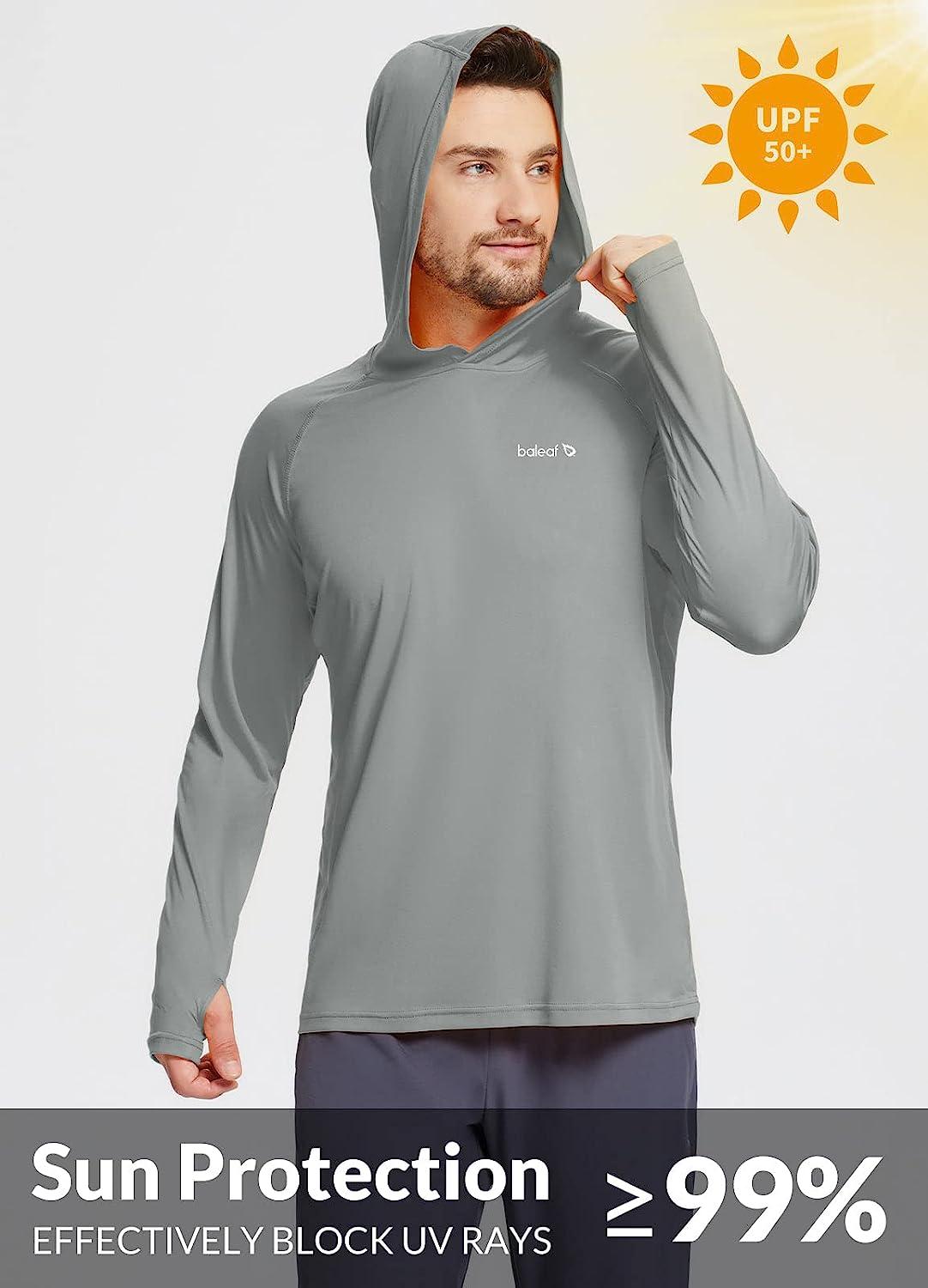 BALEAF Men's Sun Protection Hoodie Shirt UPF 50+ Long Sleeve UV SPF T-Shirts  Rash Guard Fishing Swimming Lightweight Style 1-gray Medium